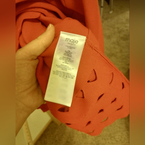 Maje Rumba fit and flare midi dress, red with lacy cutouts, size 1 US S - Picture 9 of 11